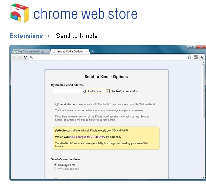 Chrome schickt Webseiten an Kindle